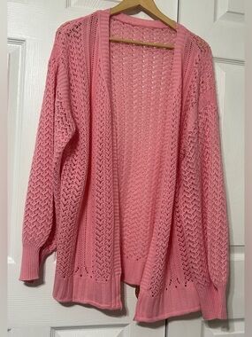 SHEIN Pink Cotton Sweater Cardigan Open Stitch NWOT Women’s L
